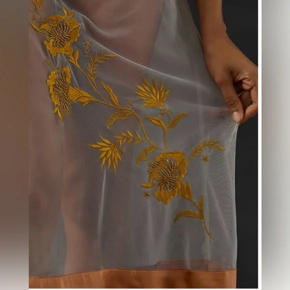 ANTHROPOLOGIE Embroidered sheer midi skirt - Picture 6 of 6